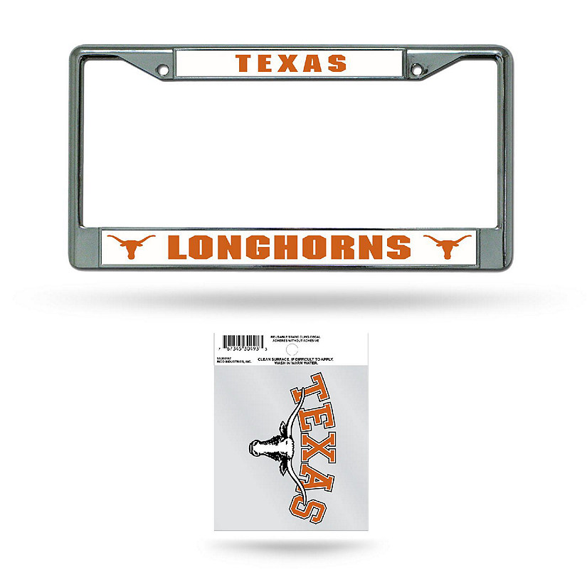 Rico Industries NCAA  Texas Longhorns  12" x 6" Chrome Frame With Plastic Inserts - Car/Truck/SUV Automobile Accessory Image