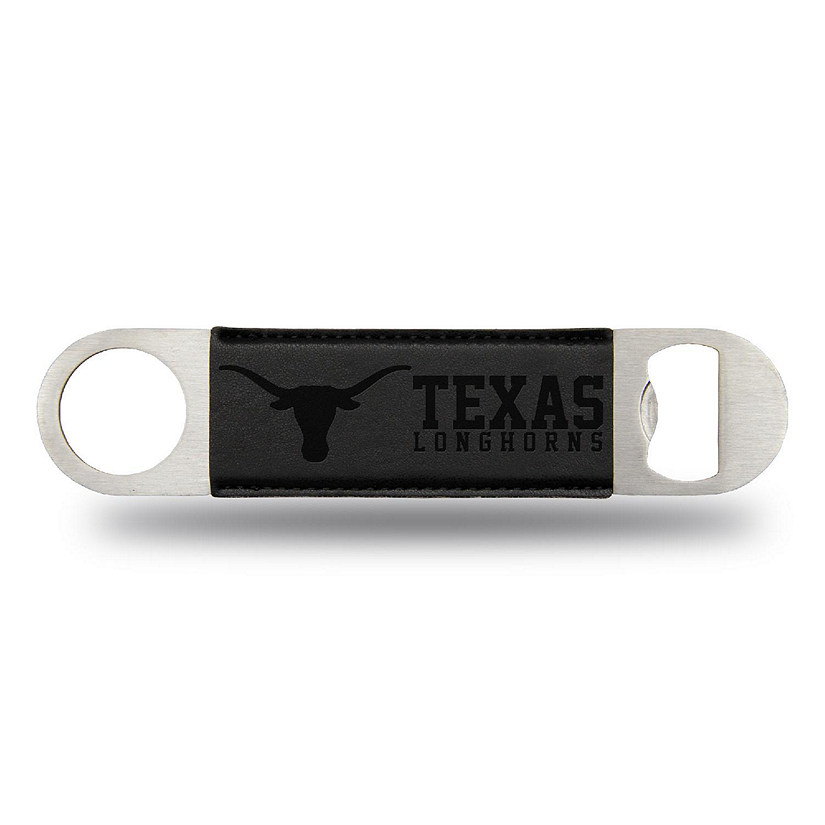 Rico Industries NCAA  Texas Longhorns Black Faux Leather Laser Engraved Bar Blade - Great Beverage Accessory for Game Day Image