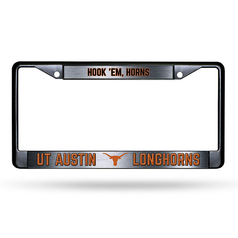 Rico Industries NCAA  Texas Longhorns Black Game Day Black Chrome Frame with Printed Inserts 12" x 6" Car/Truck Auto Accessory Image