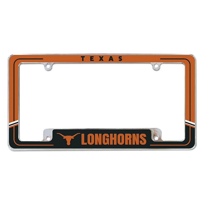 Rico Industries NCAA  Texas Longhorns Two-Tone 12" x 6" Chrome All Over Automotive License Plate Frame for Car/Truck/SUV Image
