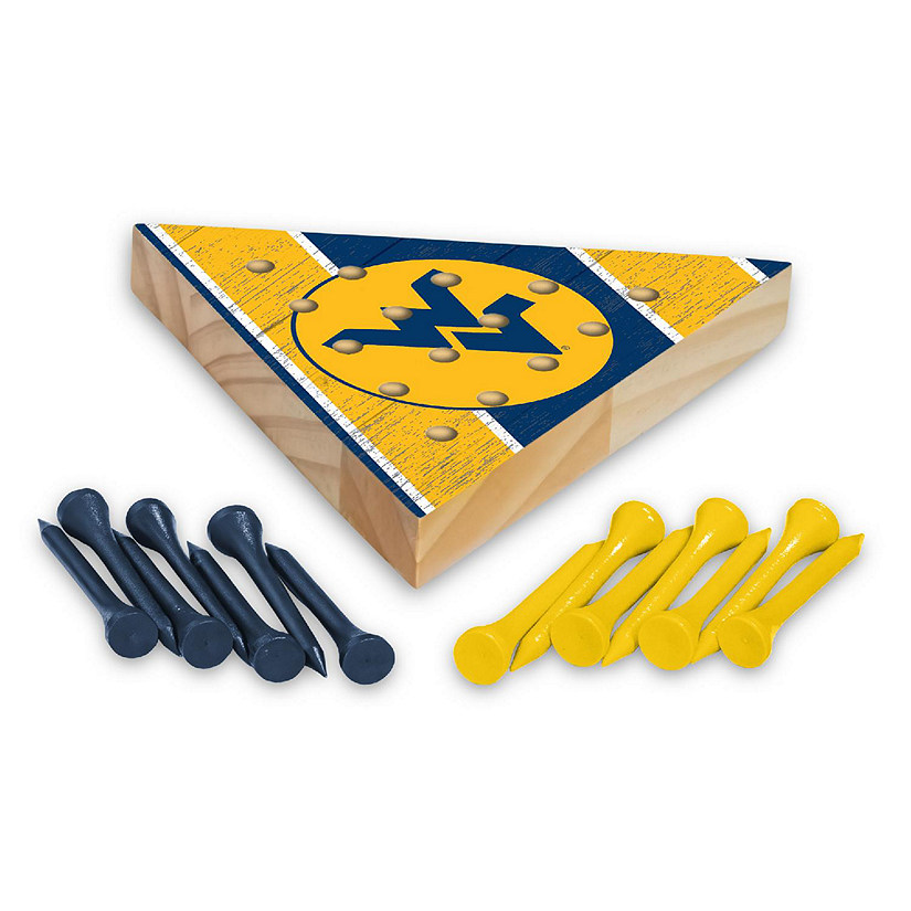 Rico Industries NCAA  West Virginia Mountaineers  4.5" x 4" Wooden Travel Sized Pyramid Game - Toy Peg Games - Triangle - Family Fun Image