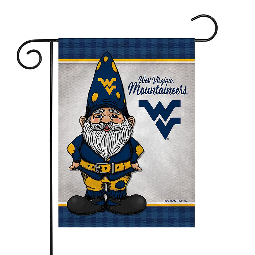 Rico Industries NCAA West Virginia Mountaineers Gnome Spring 13" x 18" Double Sided Garden Flag Image