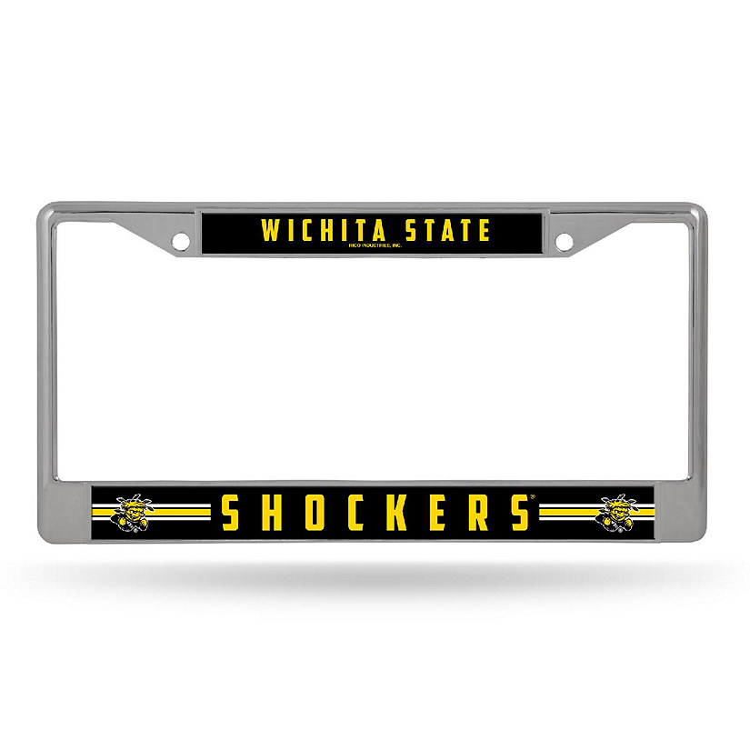 Rico Industries NCAA  Wichita State Shockers  12" x 6" Chrome Frame With Decal Inserts - Car/Truck/SUV Automobile Accessory Image