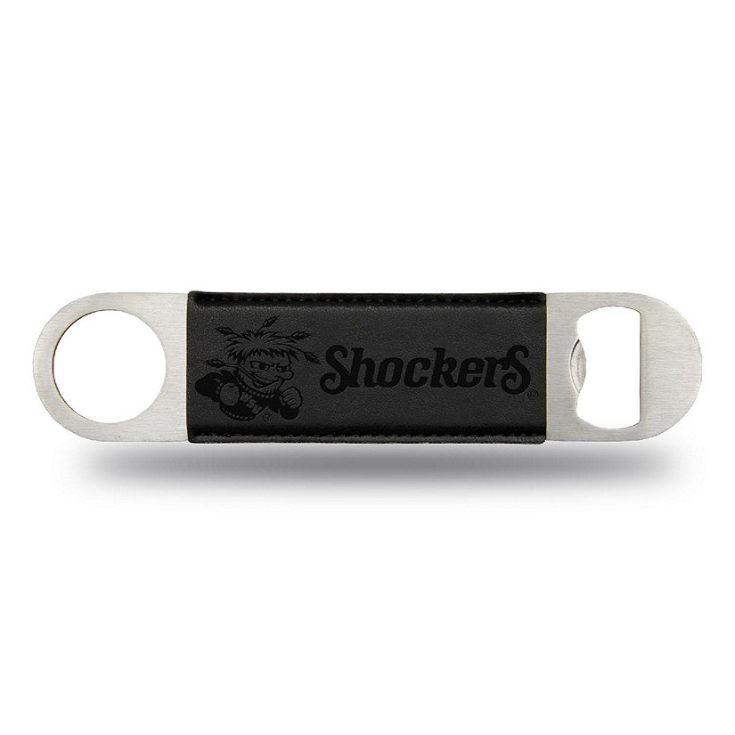 Rico Industries NCAA  Wichita State Shockers Black Faux Leather Laser Engraved Bar Blade - Great Beverage Accessory for Game Day Image