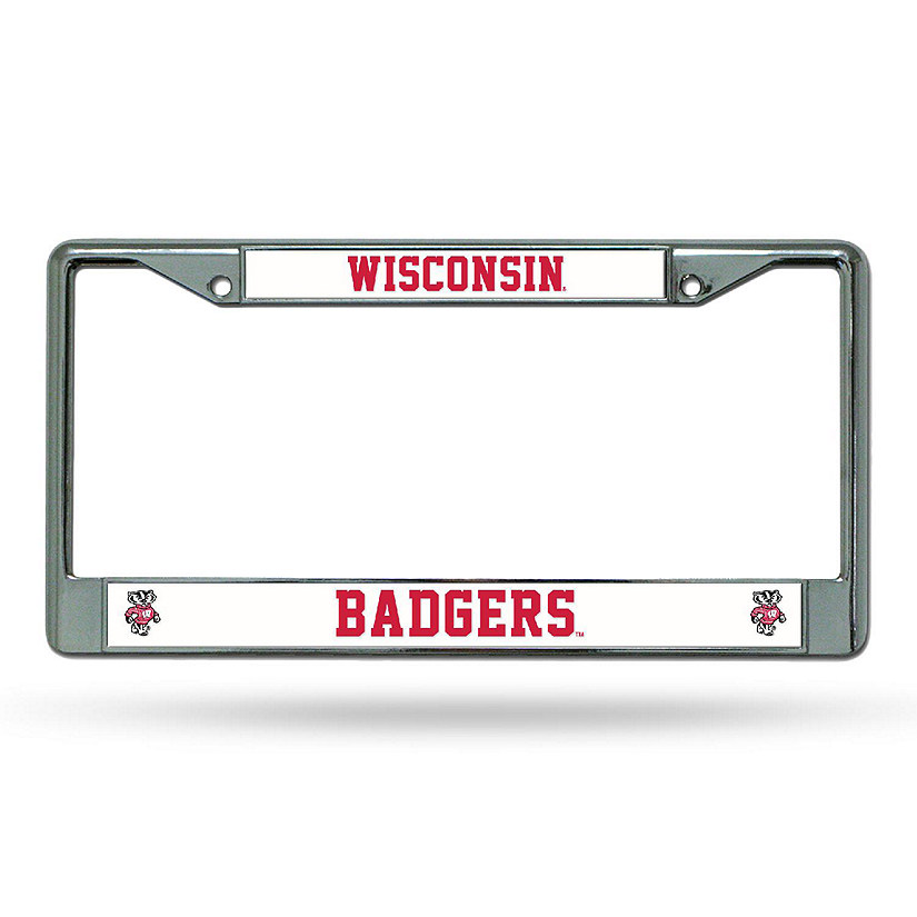 Rico Industries NCAA  Wisconsin Badgers Premium 12" x 6" Chrome Frame With Plastic Inserts - Car/Truck/SUV Automobile Accessory Image