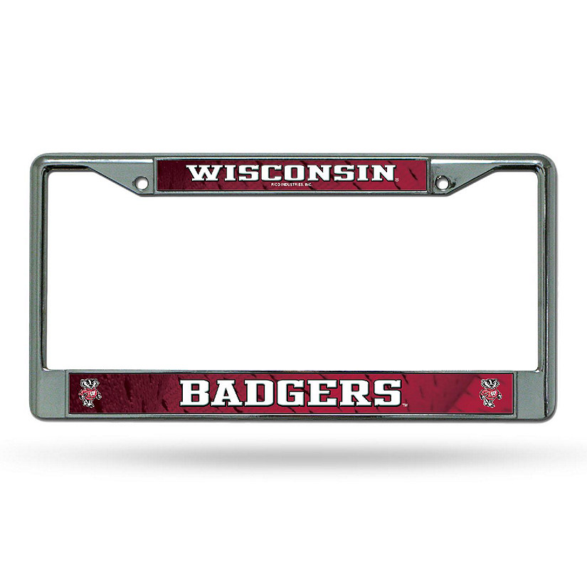 Rico Industries NCAA  Wisconsin Badgers Standard 12" x 6" Chrome Frame With Decal Inserts - Car/Truck/SUV Automobile Accessory Image