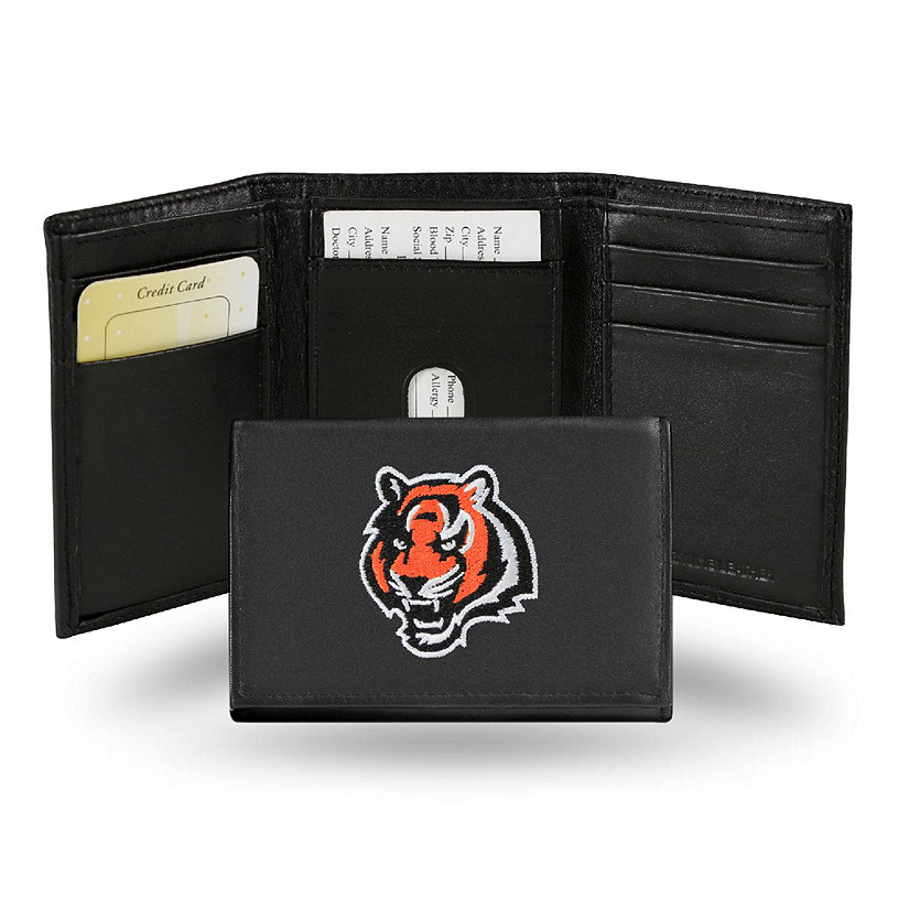 Rico Industries NFL Cincinnati Bengals Embroidered Genuine Leather Tri-fold Wallet 3.25" x 4.25" - Slim Image