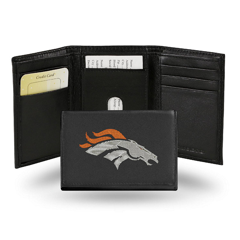 Rico Industries NFL Denver Broncos Embroidered Genuine Leather Tri-fold Wallet 3.25" x 4.25" - Slim Image