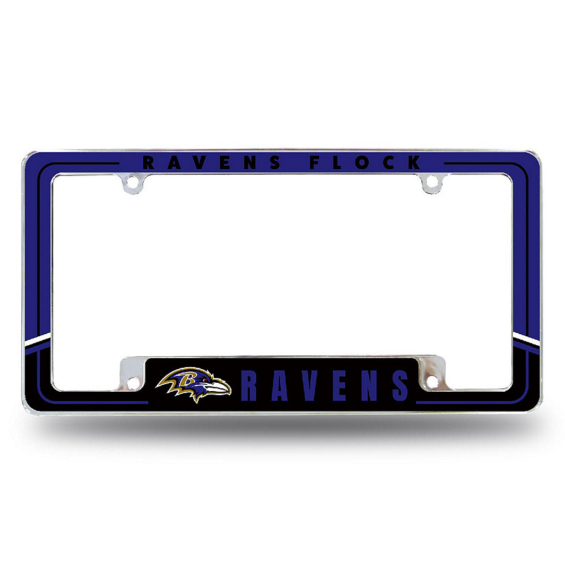 Rico Industries NFL Football Baltimore Ravens Two-Tone 12" x 6" Chrome All Over Automotive License Plate Frame for Car/Truck/SUV Image