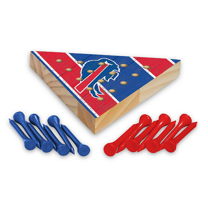 Rico Industries NFL Football Buffalo Bills  4.5" x 4" Wooden Travel Sized Pyramid Game - Toy Peg Games - Triangle - Family Fun Image
