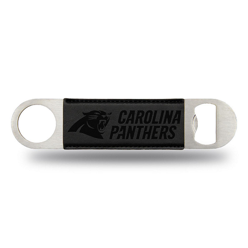 Rico Industries NFL Football Carolina Panthers Black Faux Leather Laser Engraved Bar Blade - Great Beverage Accessory for Game Day Image