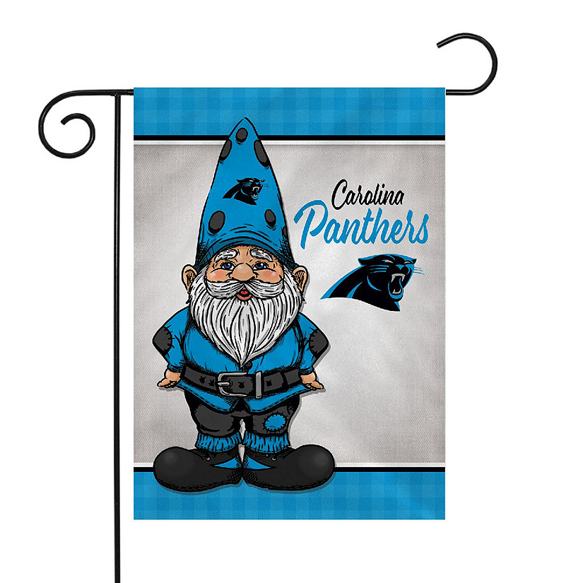 Rico Industries NFL Football Carolina Panthers Gnome Spring 13" x 18" Double Sided Garden Flag Image