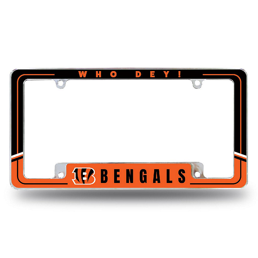 Rico Industries NFL Football Cincinnati Bengals Two-Tone 12" x 6" Chrome All Over Automotive License Plate Frame for Car/Truck/SUV Image