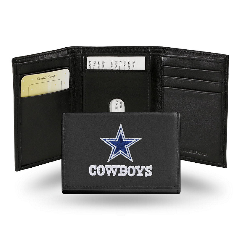 Rico Industries NFL Football Dallas Cowboys  Embroidered Genuine Leather Tri-fold Wallet 3.25" x 4.25" - Slim Image