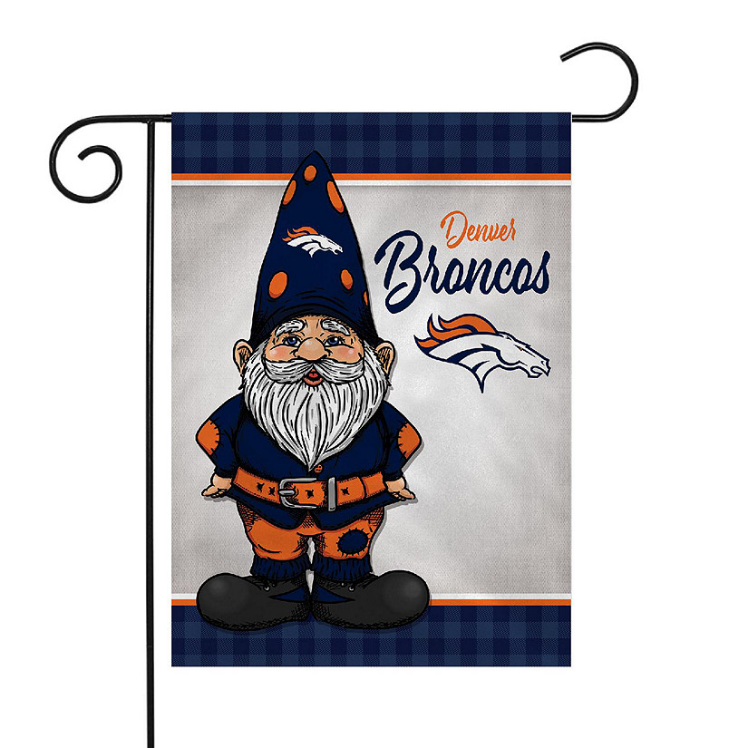 Rico Industries NFL Football Denver Broncos Gnome Spring 13" x 18" Double Sided Garden Flag Image