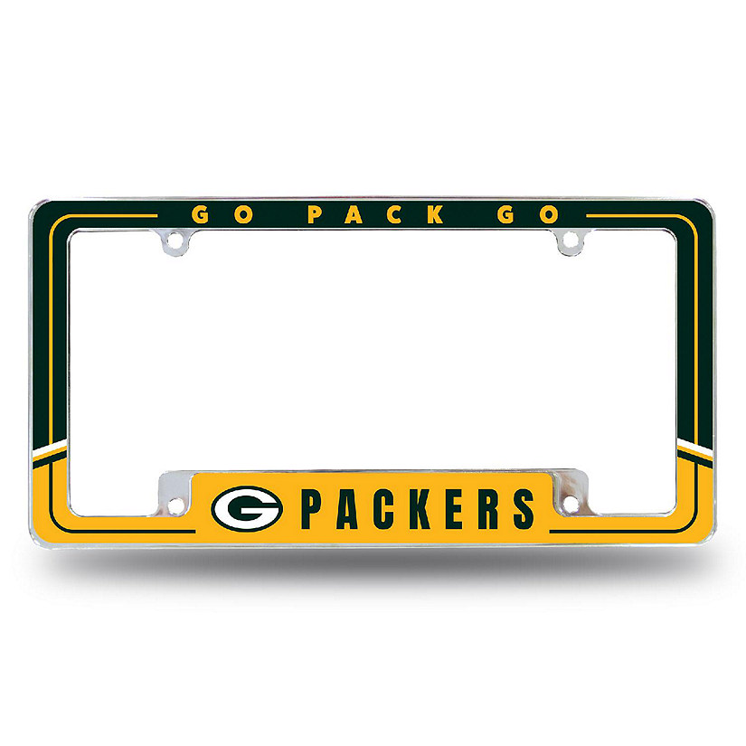 Rico Industries NFL Football Green Bay Packers Two-Tone 12" x 6" Chrome All Over Automotive License Plate Frame for Car/Truck/SUV Image