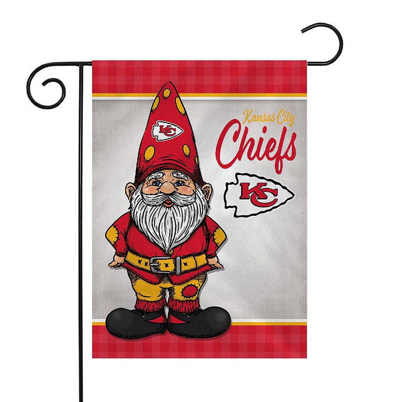 Rico Industries NFL Football Kansas City Chiefs Gnome Spring 13" x 18" Double Sided Garden Flag Image