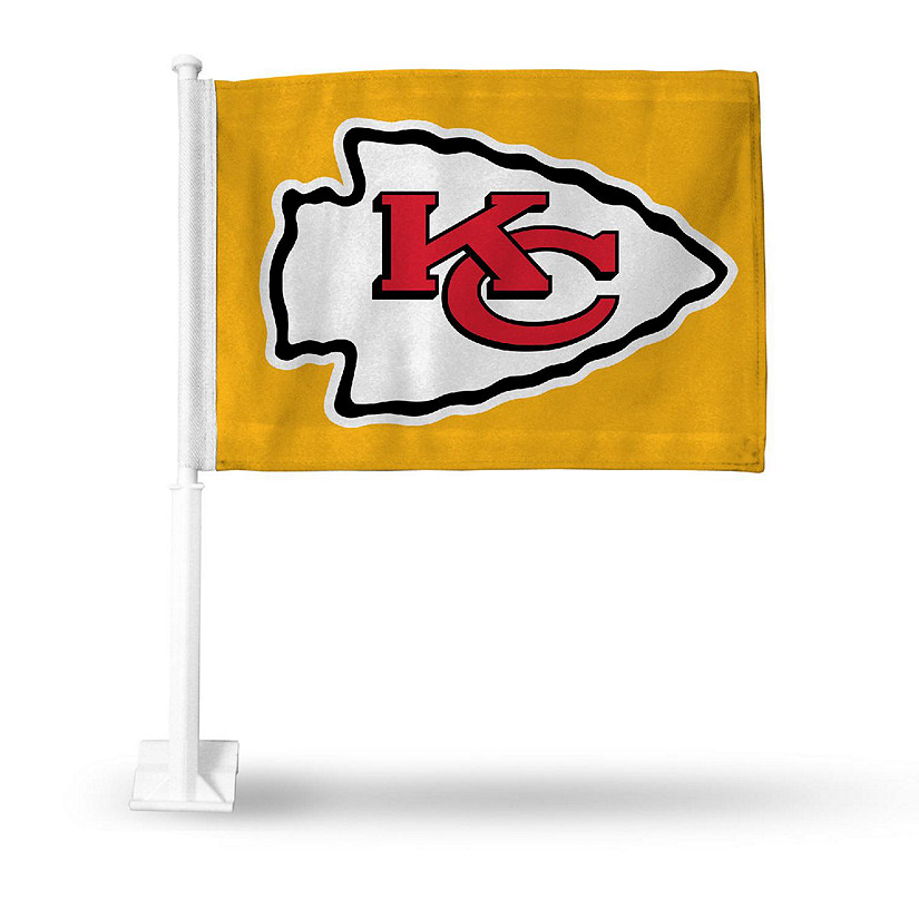 Rico Industries NFL Football Kansas City Chiefs Gold Double Sided Car Flag -  16" x 19" - Strong Pole that Hooks Onto Car/Truck/Automobile Image