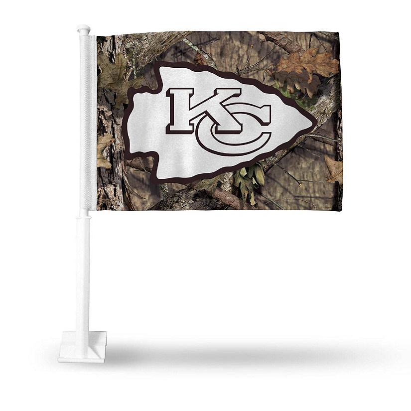 Rico Industries NFL Football Kansas City Chiefs Mossy Oak Double Sided Car Flag -  16" x 19" - Strong Pole that Hooks Onto Car/Truck/Automobile Image