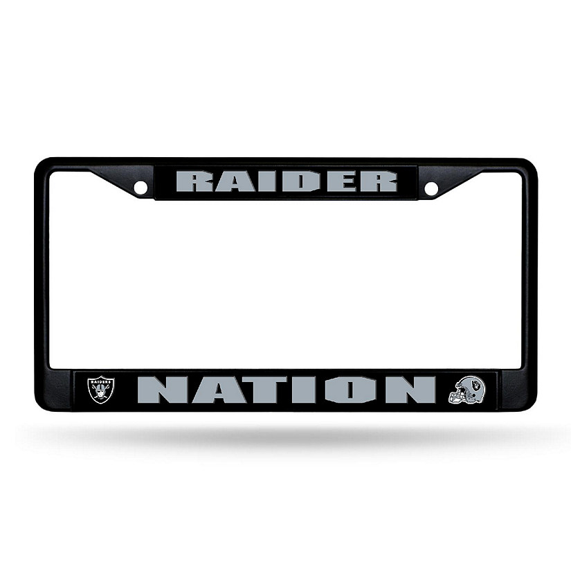 Rico Industries NFL Football Las Vegas Raiders Raider Nation Black Chrome Frame with Plastic Inserts 12" x 6" Car/Truck Auto Accessory Image