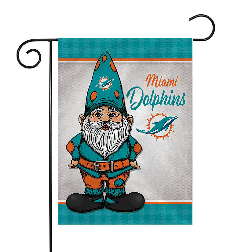 Rico Industries NFL Football Miami Dolphins Gnome Spring 13" x 18" Double Sided Garden Flag Image