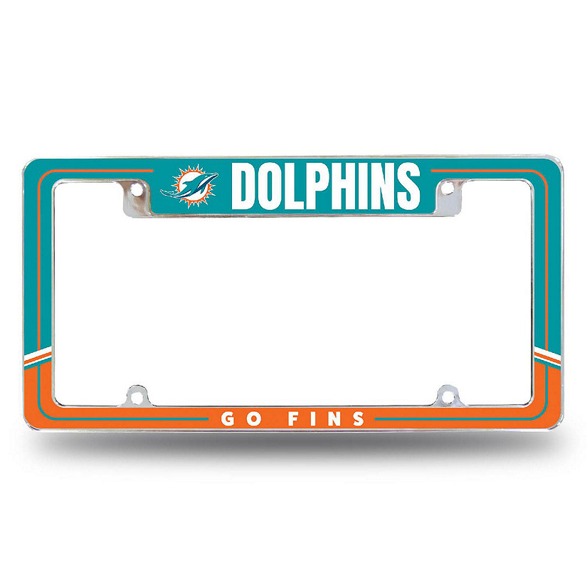Rico Industries NFL Football Miami Dolphins Two-Tone 12" x 6" Chrome All Over Automotive License Plate Frame for Car/Truck/SUV Image