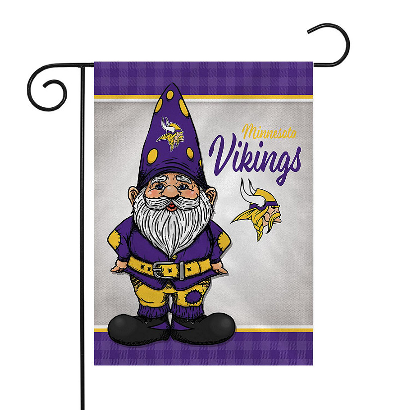 Rico Industries NFL Football Minnesota Vikings Gnome Spring 13" x 18" Double Sided Garden Flag Image