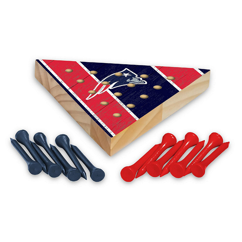 Rico Industries NFL Football New England Patriots  4.5" x 4" Wooden Travel Sized Pyramid Game - Toy Peg Games - Triangle - Family Fun Image