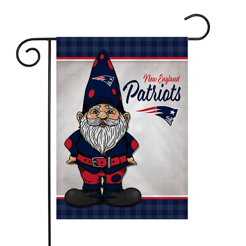 Rico Industries NFL Football New England Patriots Gnome Spring 13" x 18" Double Sided Garden Flag Image
