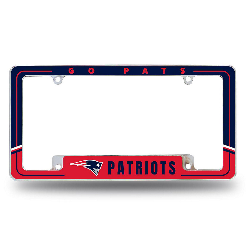 Rico Industries NFL Football New England Patriots Two-Tone 12" x 6" Chrome All Over Automotive License Plate Frame for Car/Truck/SUV Image