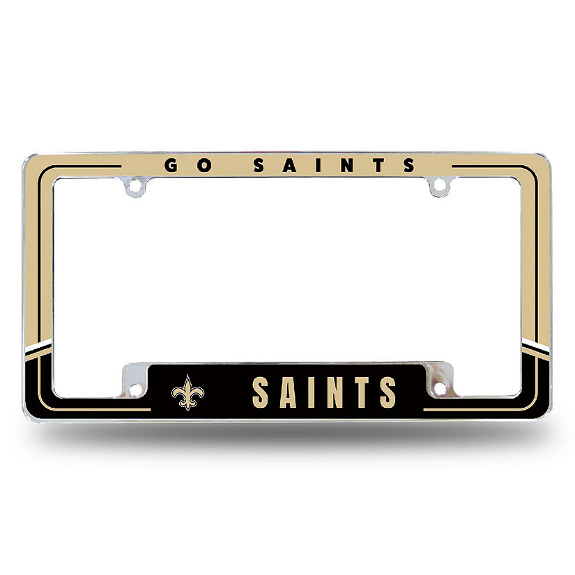 Rico Industries NFL Football New Orleans Saints Two-Tone 12" x 6" Chrome All Over Automotive License Plate Frame for Car/Truck/SUV Image