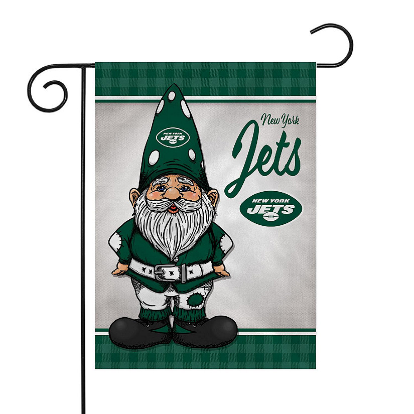 Rico Industries NFL Football New York Jets Gnome Spring 13" x 18" Double Sided Garden Flag Image