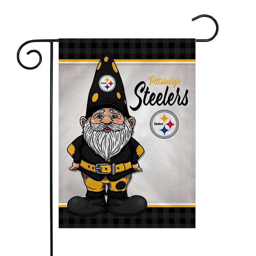 Rico Industries NFL Football Pittsburgh Steelers Gnome Spring 13" x 18" Double Sided Garden Flag Image