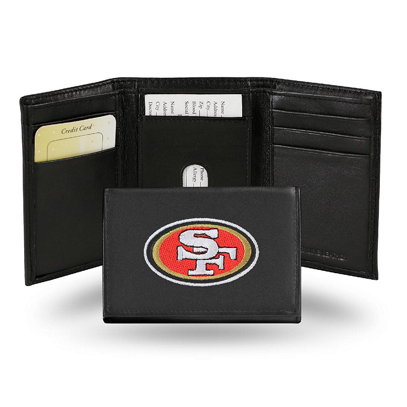 Rico Industries NFL Football San Francisco 49ers  Embroidered Genuine Leather Tri-fold Wallet 3.25" x 4.25" - Slim Image