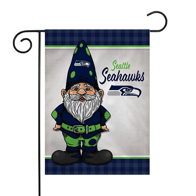 Rico Industries NFL Football Seattle Seahawks Gnome Spring 13" x 18" Double Sided Garden Flag Image