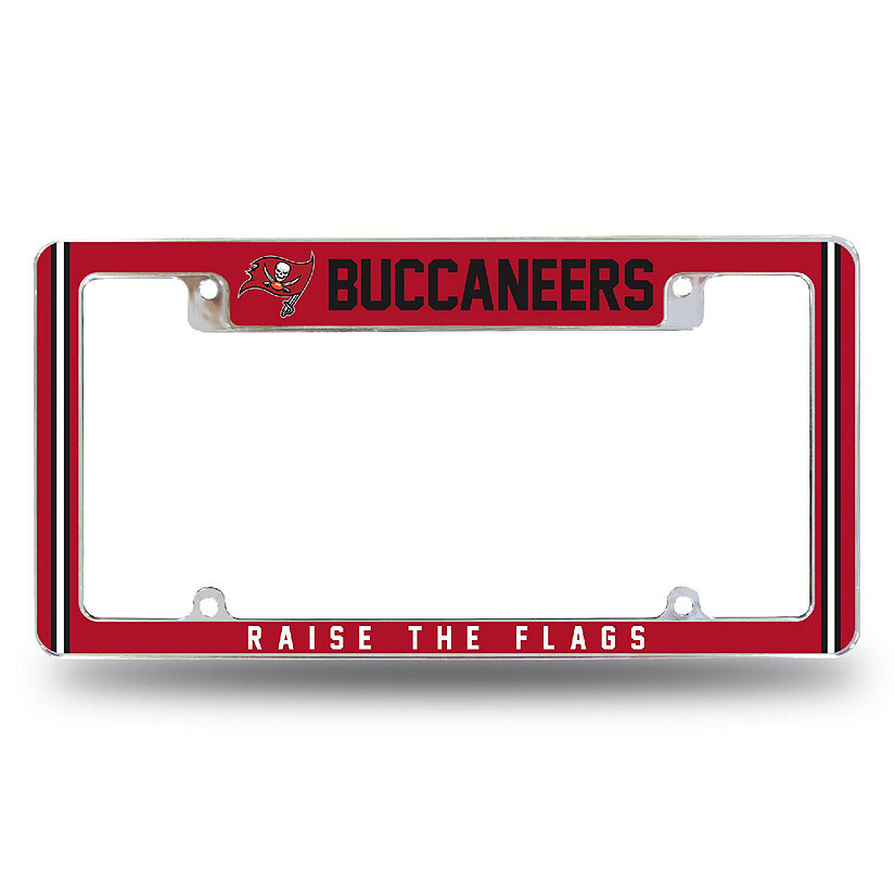 Rico Industries NFL Football Tampa Bay Buccaneers Raise The Flags 12" x 6" Chrome All Over Automotive License Plate Frame for Car/Truck/SUV Image