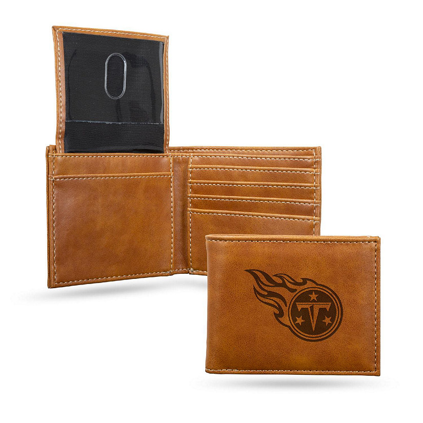 Rico Industries NFL Football Tennessee Titans Brown Laser Engraved Bill-fold Wallet - Slim Design - Great Gift Image