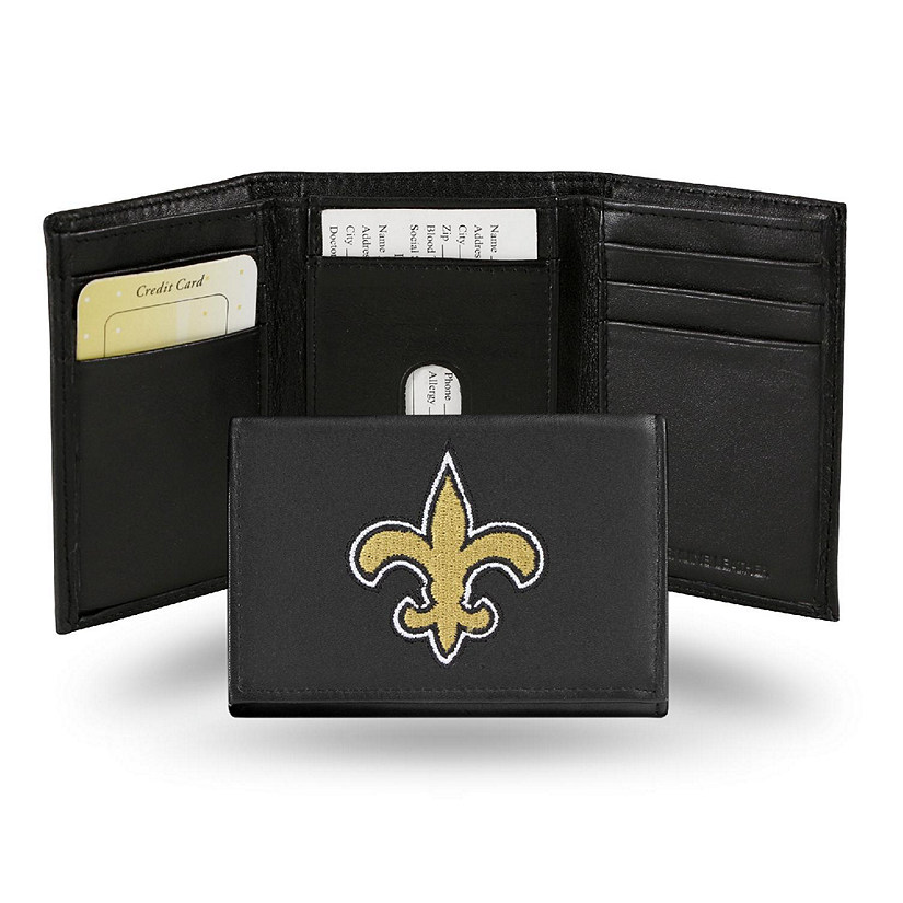 Rico Industries NFL New Orleans Saints Embroidered Genuine Leather Tri-fold Wallet 3.25" x 4.25" - Slim Image