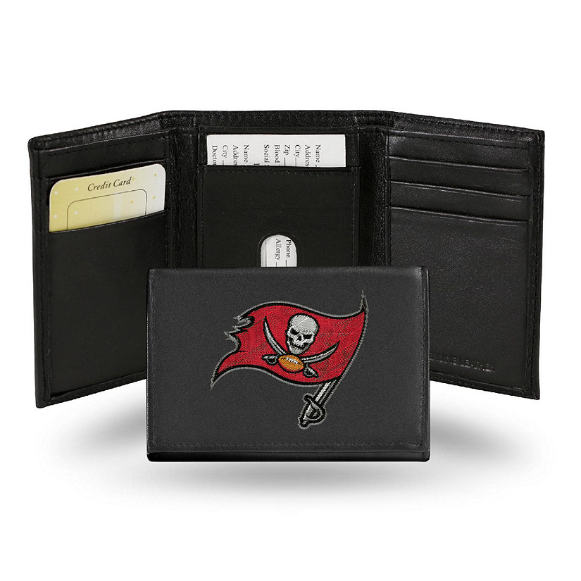 Rico Industries NFL Tampa Bay Buccaneers Embroidered Genuine Leather Tri-fold Wallet 3.25" x 4.25" - Slim Image