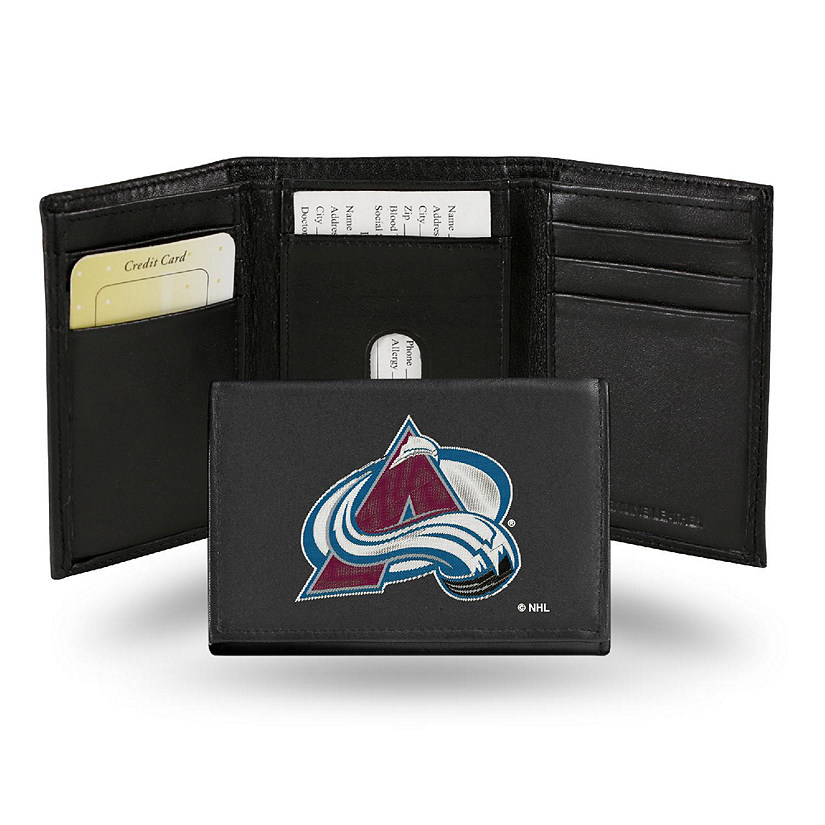 Rico Industries NHL Colorado Avalanche Embroidered Genuine Leather Tri-fold Wallet 3.25" x 4.25" - Slim Image