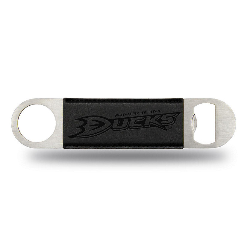 Rico Industries NHL Hockey Anaheim Ducks Black Faux Leather Laser Engraved Bar Blade - Great Beverage Accessory for Game Day Image