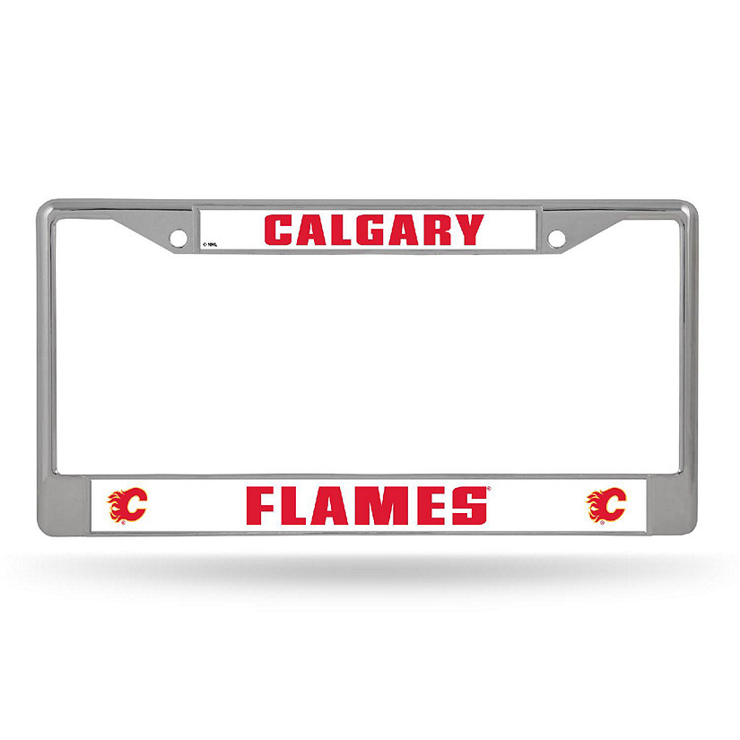 Rico Industries NHL Hockey Calgary Flames Premium 12" x 6" Chrome Frame With Plastic Inserts - Car/Truck/SUV Automobile Accessory Image