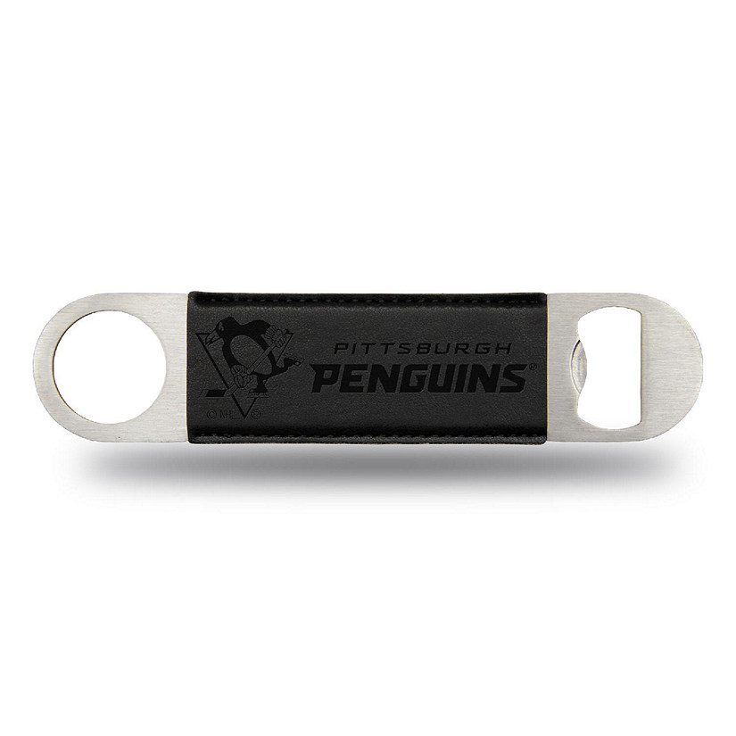 Rico Industries NHL Hockey Pittsburgh Penguins Black Faux Leather Laser Engraved Bar Blade - Great Beverage Accessory for Game Day Image