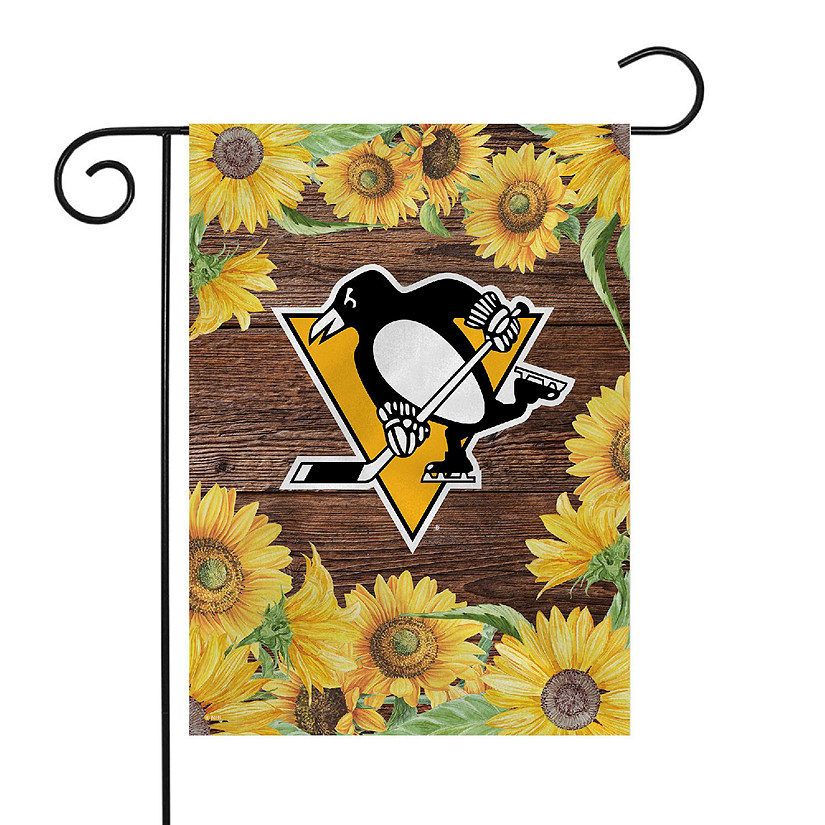 Rico Industries NHL Hockey Pittsburgh Penguins Sunflower Spring 13" x 18" Double Sided Garden Flag Image