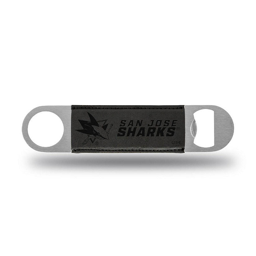 Rico Industries NHL Hockey San Jose Sharks Black Faux Leather Laser Engraved Bar Blade - Great Beverage Accessory for Game Day Image