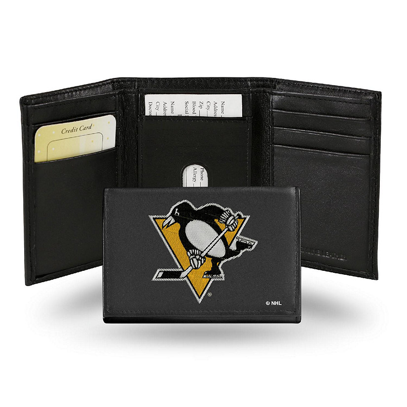 Rico Industries NHL Pittsburgh Penguins Embroidered Genuine Leather Tri-fold Wallet 3.25" x 4.25" - Slim Image