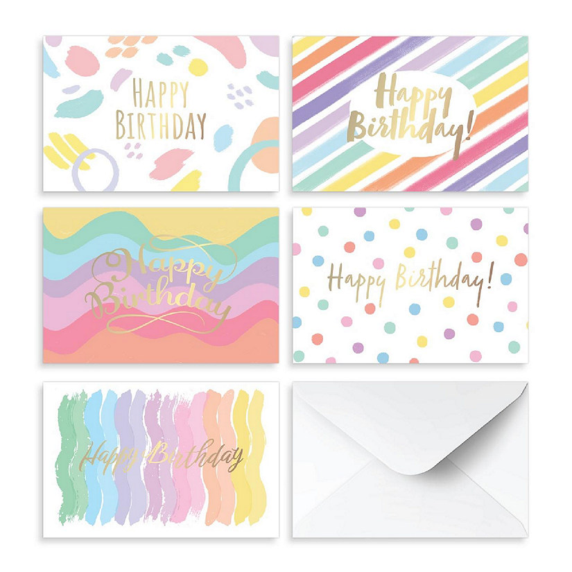 Rileys Rainbow Birthday Cards Assortment, 50-Count, 5 Designs, Envelopes Included, Bulk Variety Pack Image