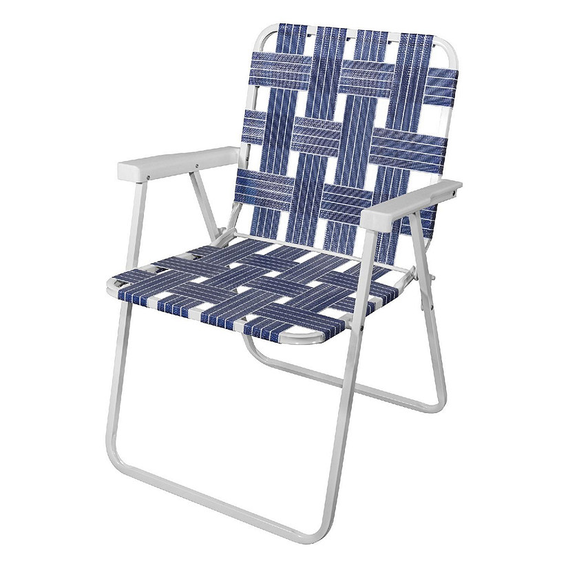 RIO Gear Camp and Go Portable Folding Web Chair For Camping, Beach, White Steel Frame, Blue Webbing Image