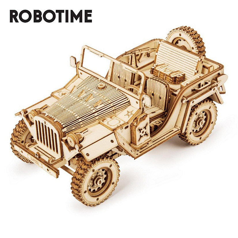 Robotime 3D Wooden Puzzle Game - Army Jeep - Assembly Model Toy - Building Kit Toys for Children and Adults Image