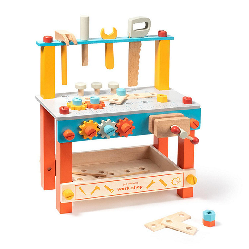 Robotime Pretend Play Construction Toys Kit - Wooden Workbench Set for Kids, Toddlers - Gift for Girls & Boys Image